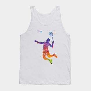 Boy Badminton Player Watercolor Tank Top